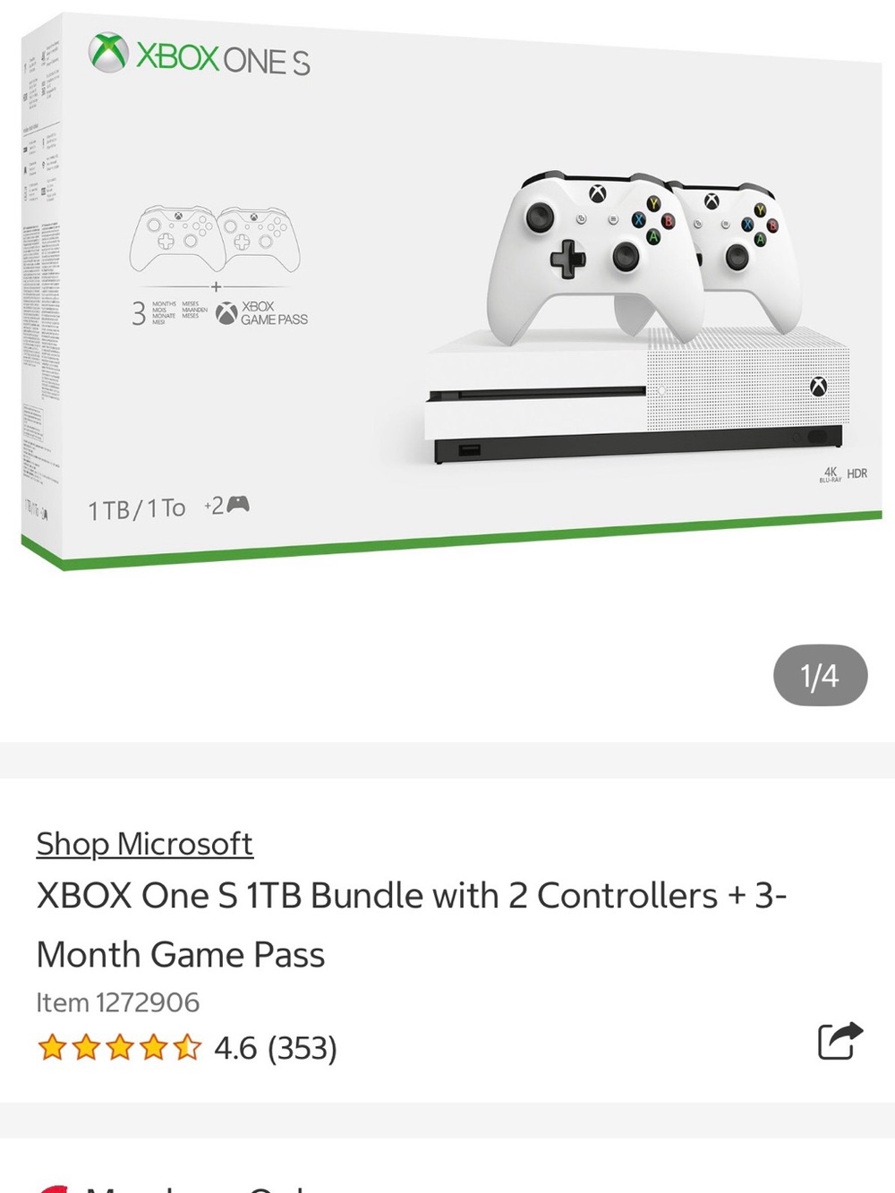 Microsoft Xbox One S Console Bundle in White with 2 Controllers
